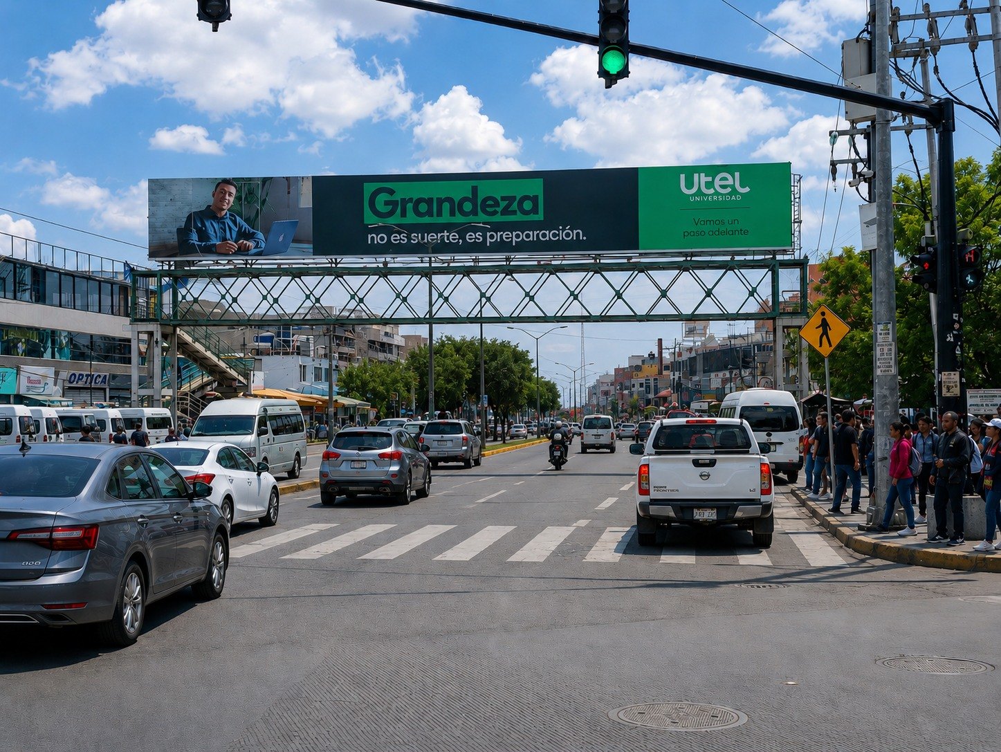 Anuncio exterior colocado en puente peatonal
